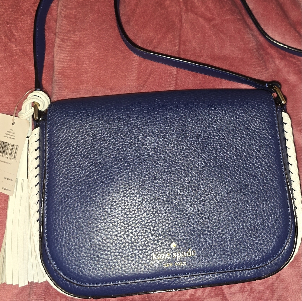 Kate Spade Davi Carleton Street blue and white leather crossbody  NWT